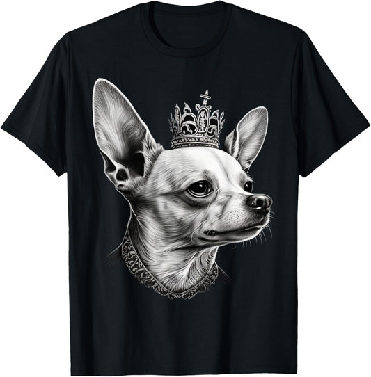 Black and White Chihuahua Dog on Crown Chihuahua T-Shirt - T-Shirt | Black