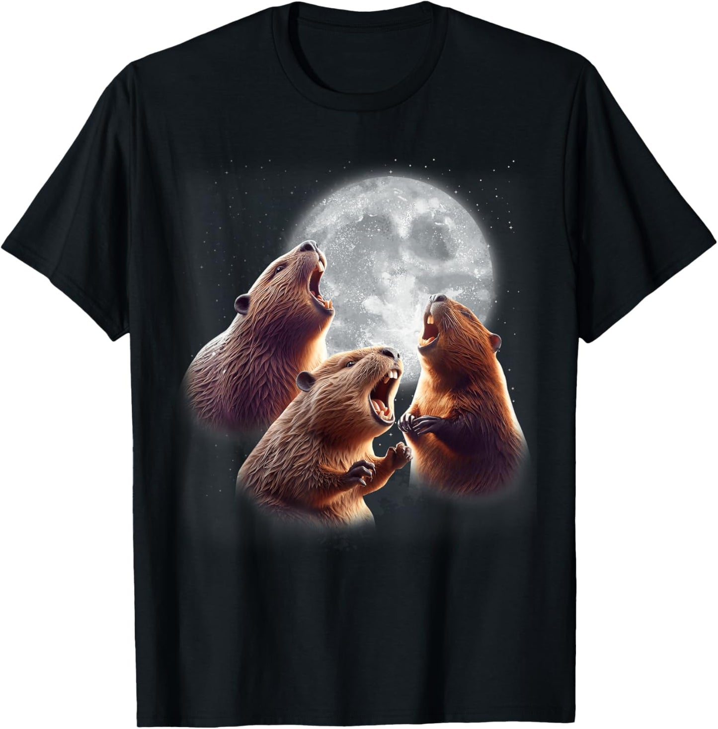 3 Beaver Howling At The Moon Funny Beaver Lover Rodent Kids T-Shirt - T-Shirt | Black
