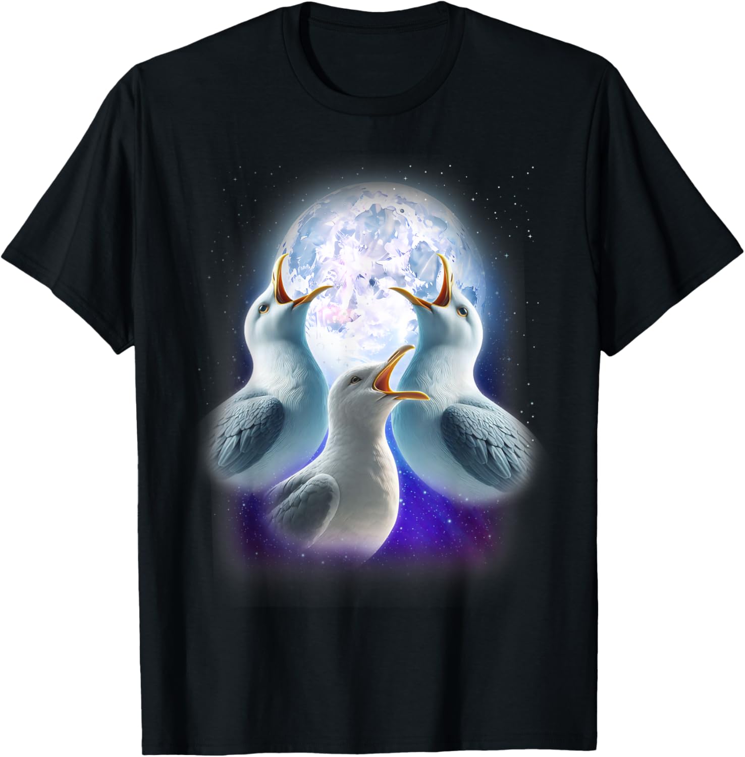 3 Seagulls Howling At The Moon Funny Seagull Lover Seabird T-Shirt - T-Shirt | Black