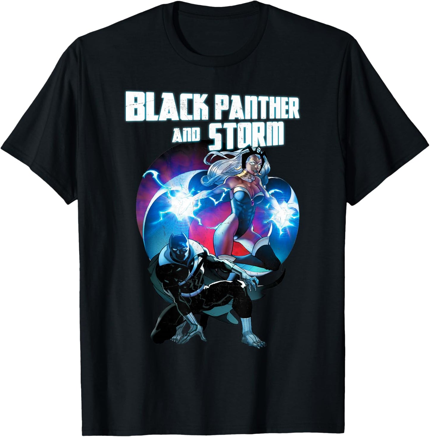 Marvel Black Panther and Storm Lightning Portrait T-Shirt - T-Shirt | Black
