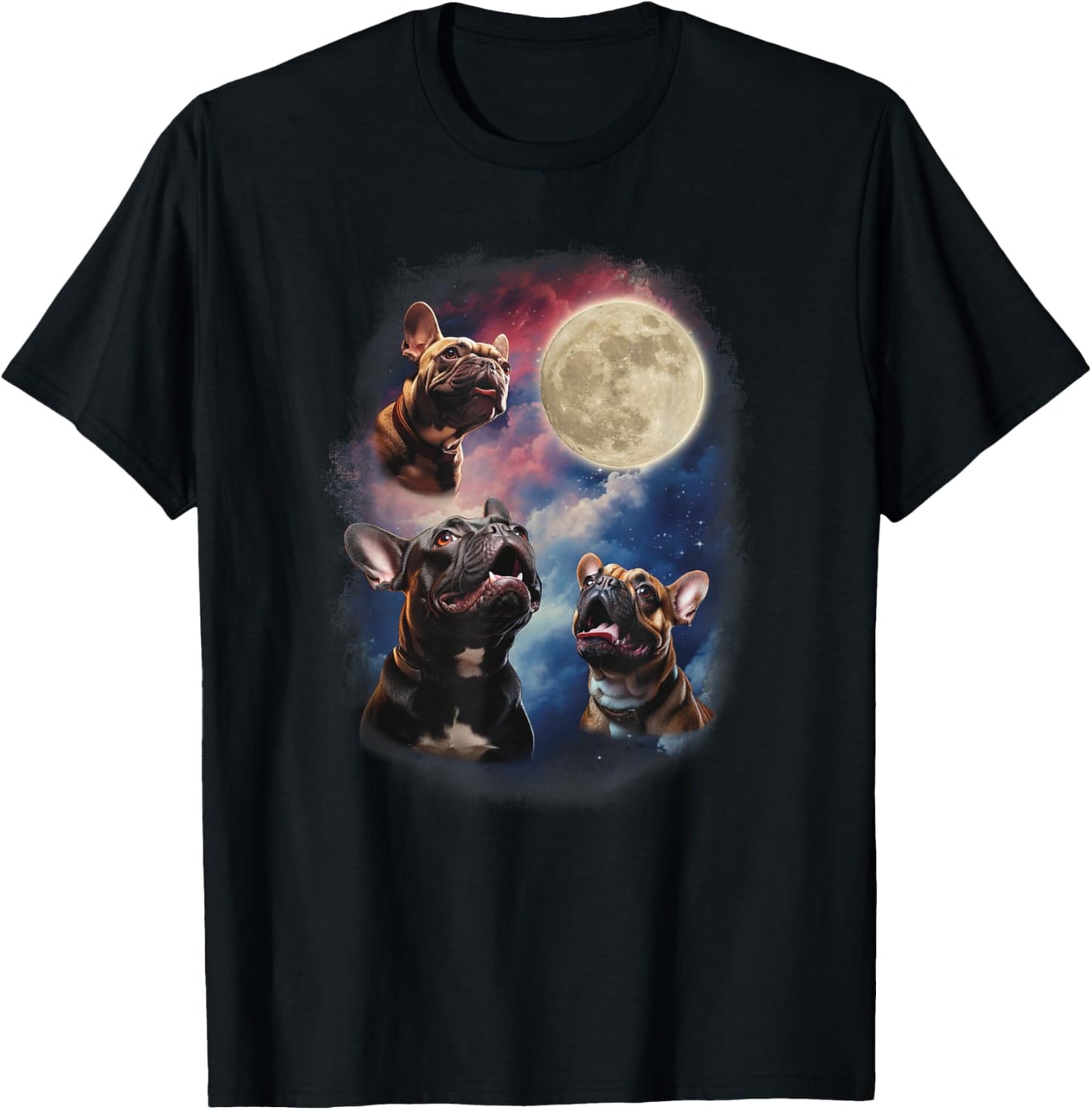 Frenchies Howling At The Moon Ironic Funny French Bulldog Men Women T-Shirt - T-Shirt | Black