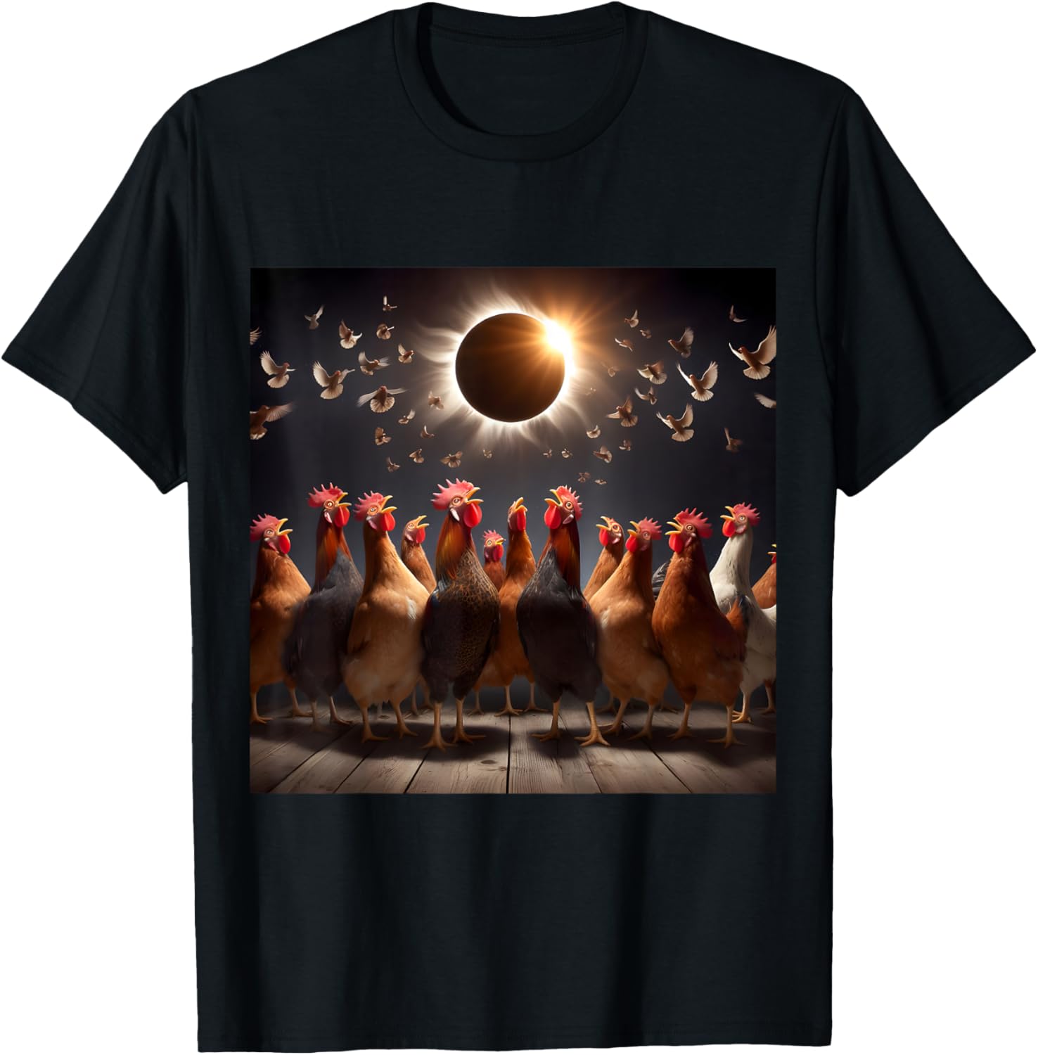 Chicken And The Total Solar Sun Eclipse 8.04.24 2024 Chicken T-Shirt - T-Shirt | Black