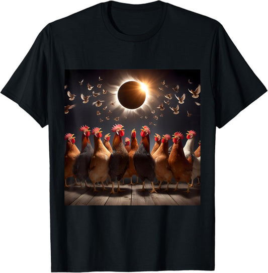 Chicken And The Total Solar Sun Eclipse 8.04.24 2024 Chicken T-Shirt - T-Shirt | Black