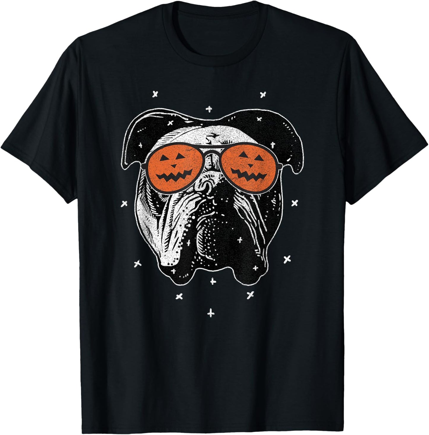 English Dog Wearing Pumpkin Sunglasses | Halloween Bulldog Women Kids T-Shirt - T-Shirt | Black