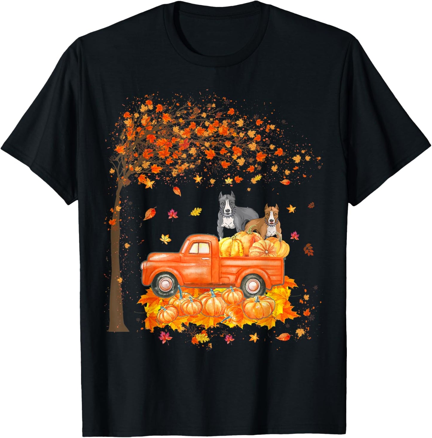 Pitbull Riding On Pumpkin Truck Thanksgiving Pitbull Gifts T-Shirt - T-Shirt | Black