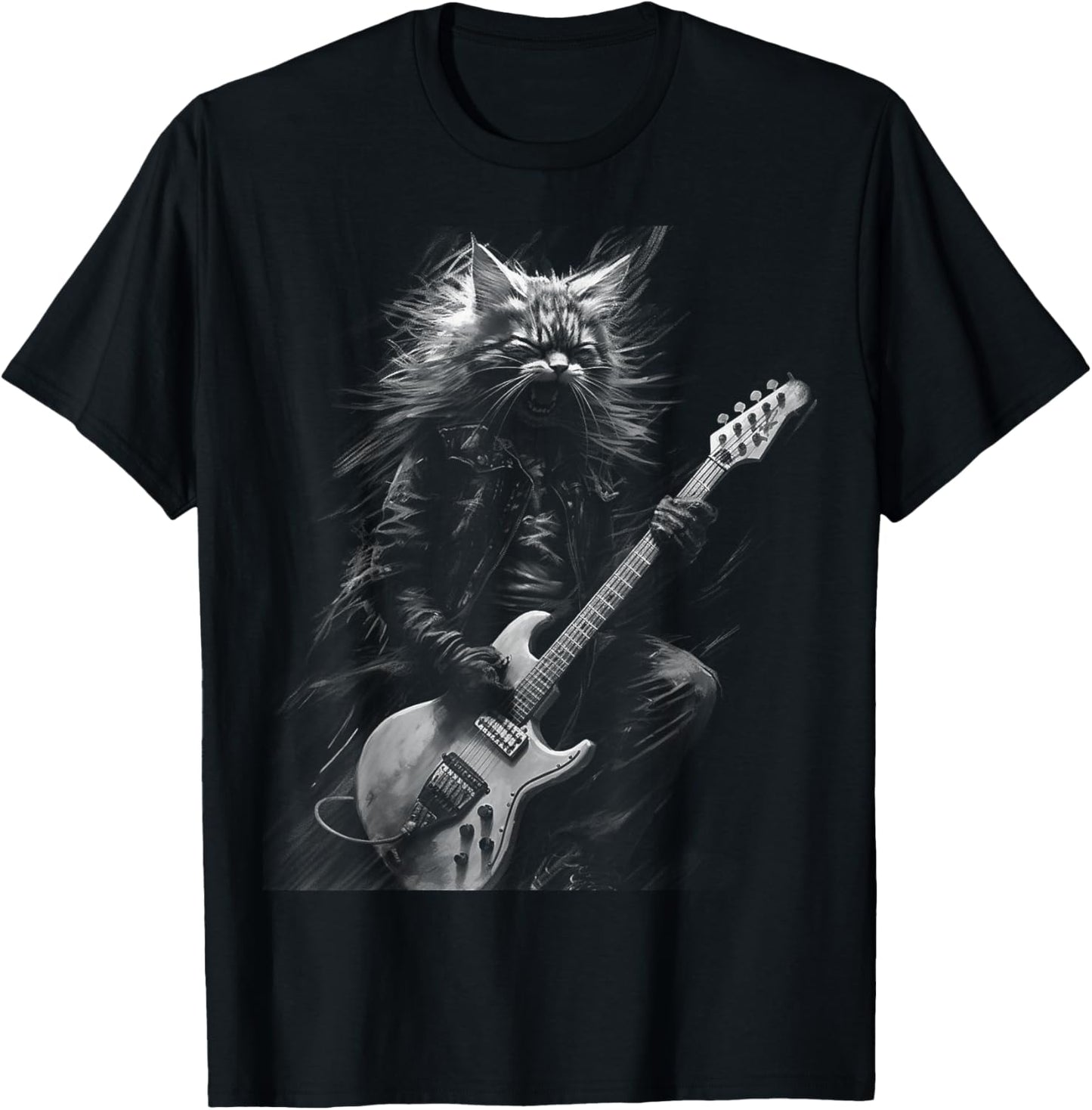 Heavy Metal Cat | Rock Star Band | Guitarist Guitar T-Shirt - T-Shirt | Black