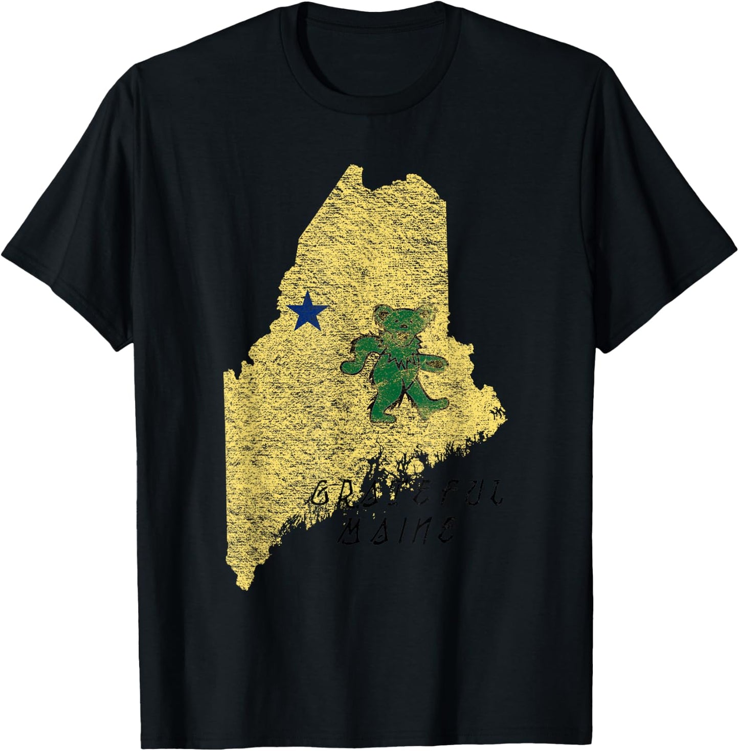 Grateful Maine Distressed Original Maine Flag T-Shirt - T-Shirt | Black