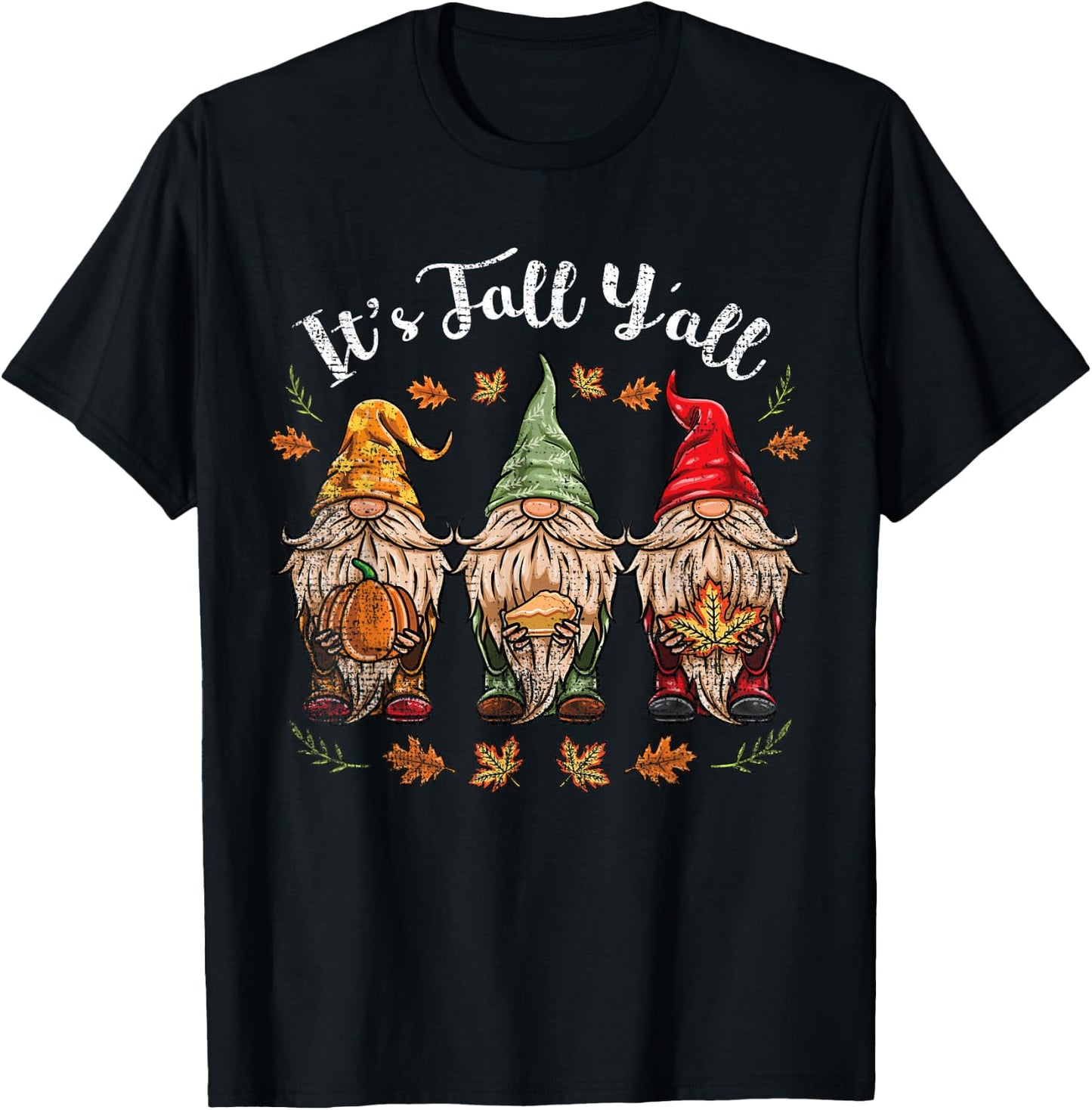 Its Fall Y'all Gnomes Thanksgiving T-Shirt - T-Shirt | Black
