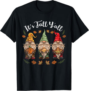 Its Fall Y'all Gnomes Thanksgiving T-Shirt - T-Shirt | Black