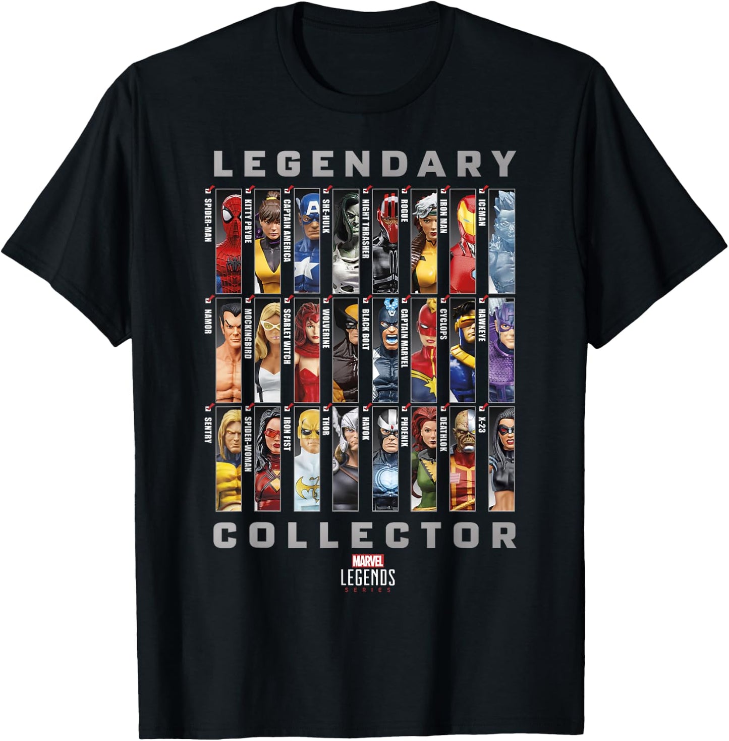 Marvel Legends Series Legendary Collector Checklist T-Shirt - T-Shirt | Black