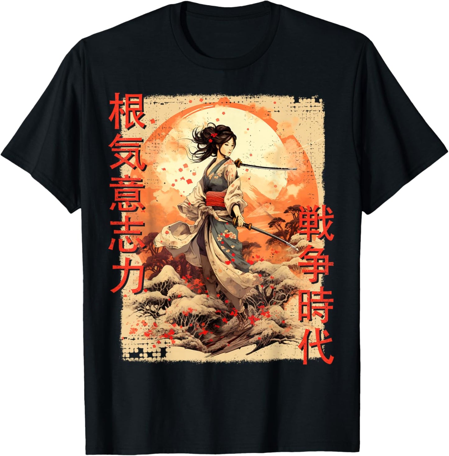 Samurai Woman Warrior Japanese Ninja Woman Kawaii T-Shirt - T-Shirt | Black
