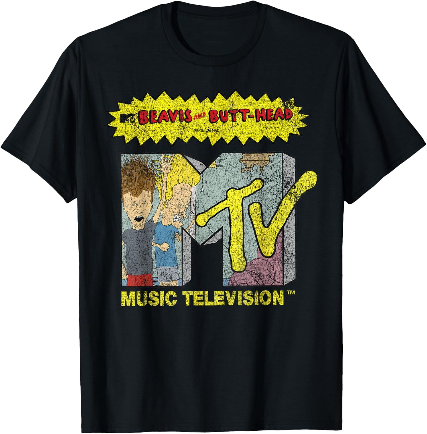 Beavis and Butt-Head Distressed MTV Logo Small T-Shirt - T-Shirt | Black
