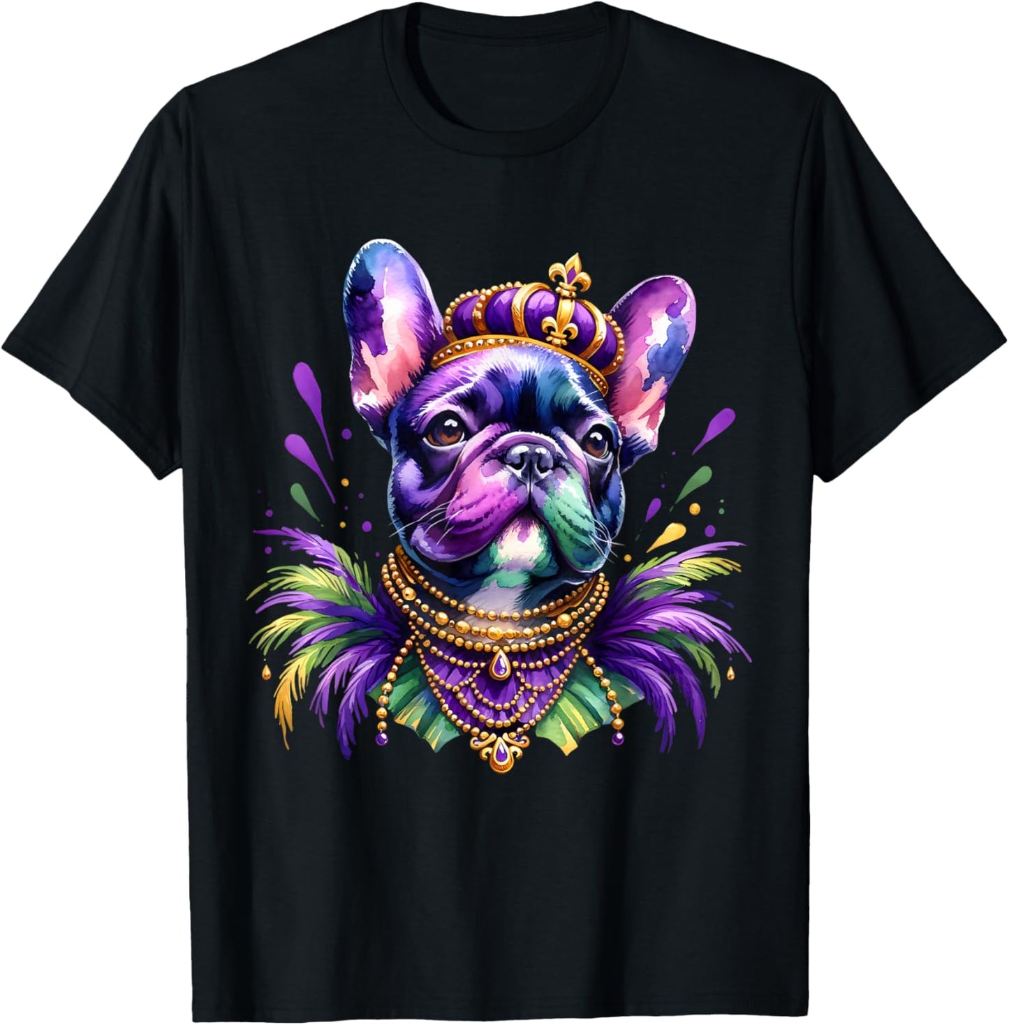 French Bulldog Owners with Mardi Gras Watercolor Dog Lovers Men Women Kids T-Shirt - T-Shirt | Black