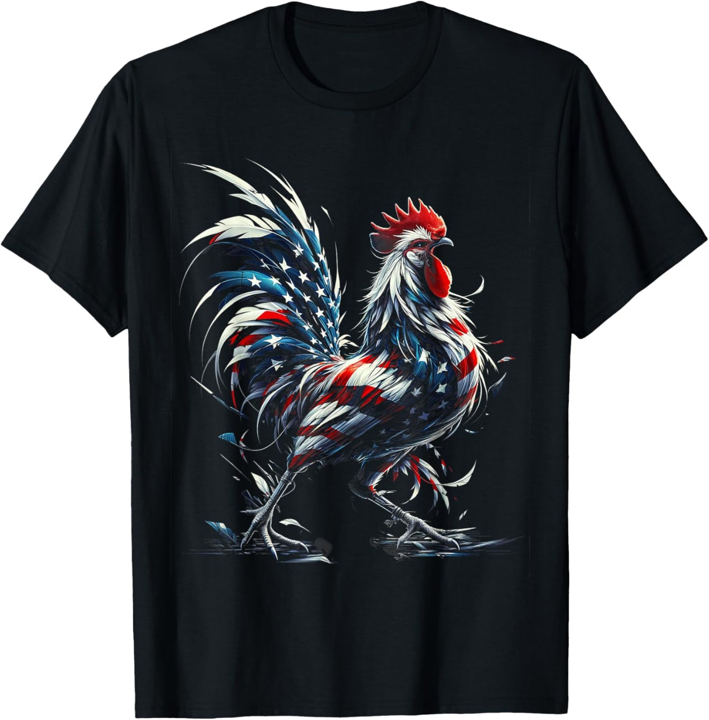 American Flag Rooster Chicken 4th of July Animal T-Shirt - T-Shirt | Black