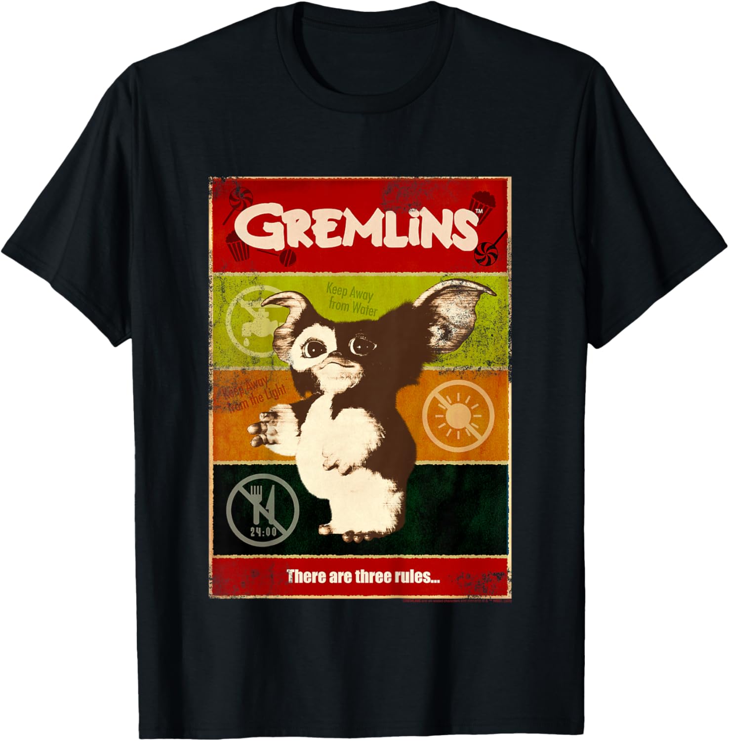 Kids Gremlins Gizmo Paneled Three Rules Poster T-Shirt - T-Shirt | Black