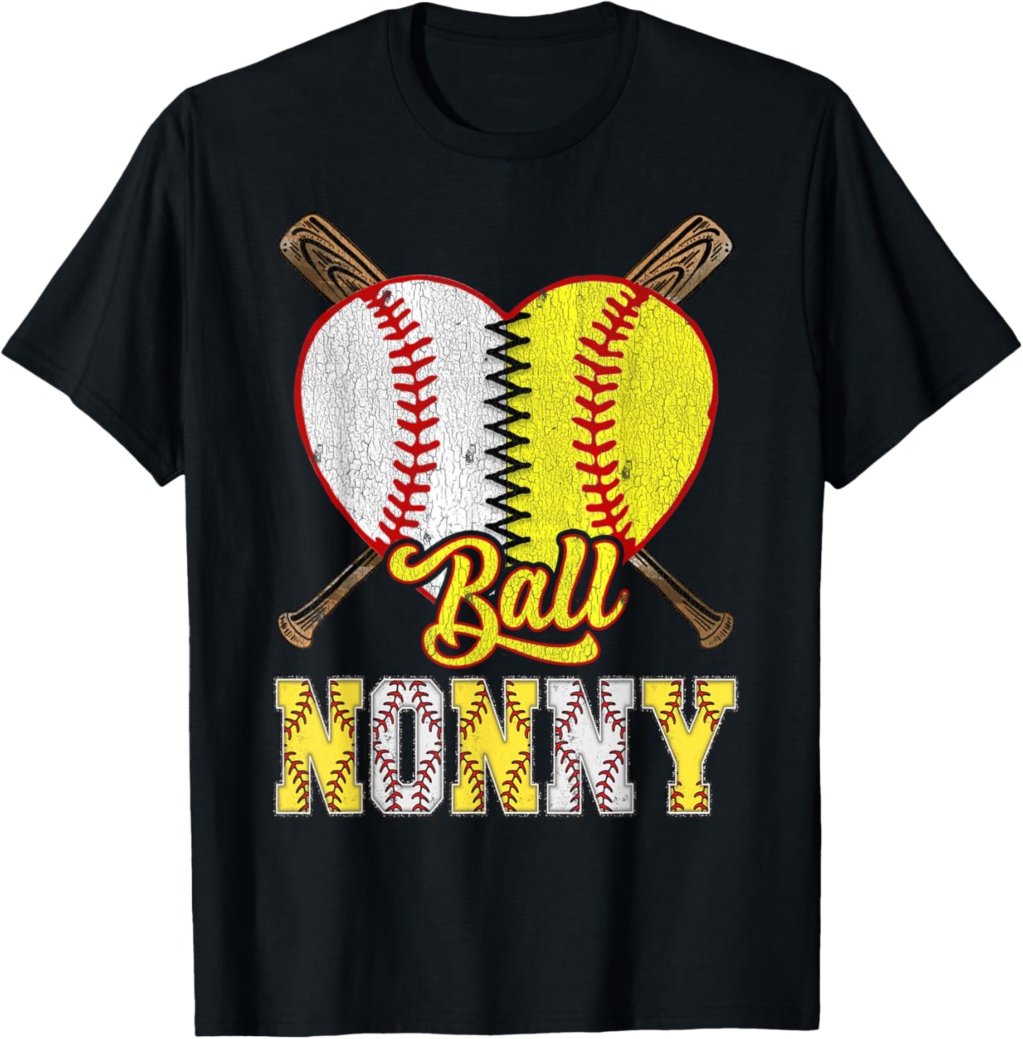 Nonny Of Both Ball Nonny Half Baseball Softball T-Shirt - T-Shirt | Black
