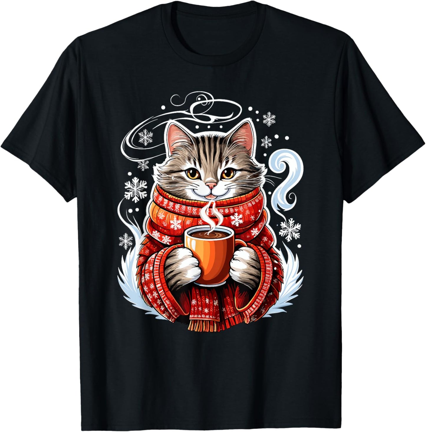 Cozy Cat Fun Winter Design T-Shirt - T-Shirt | Black
