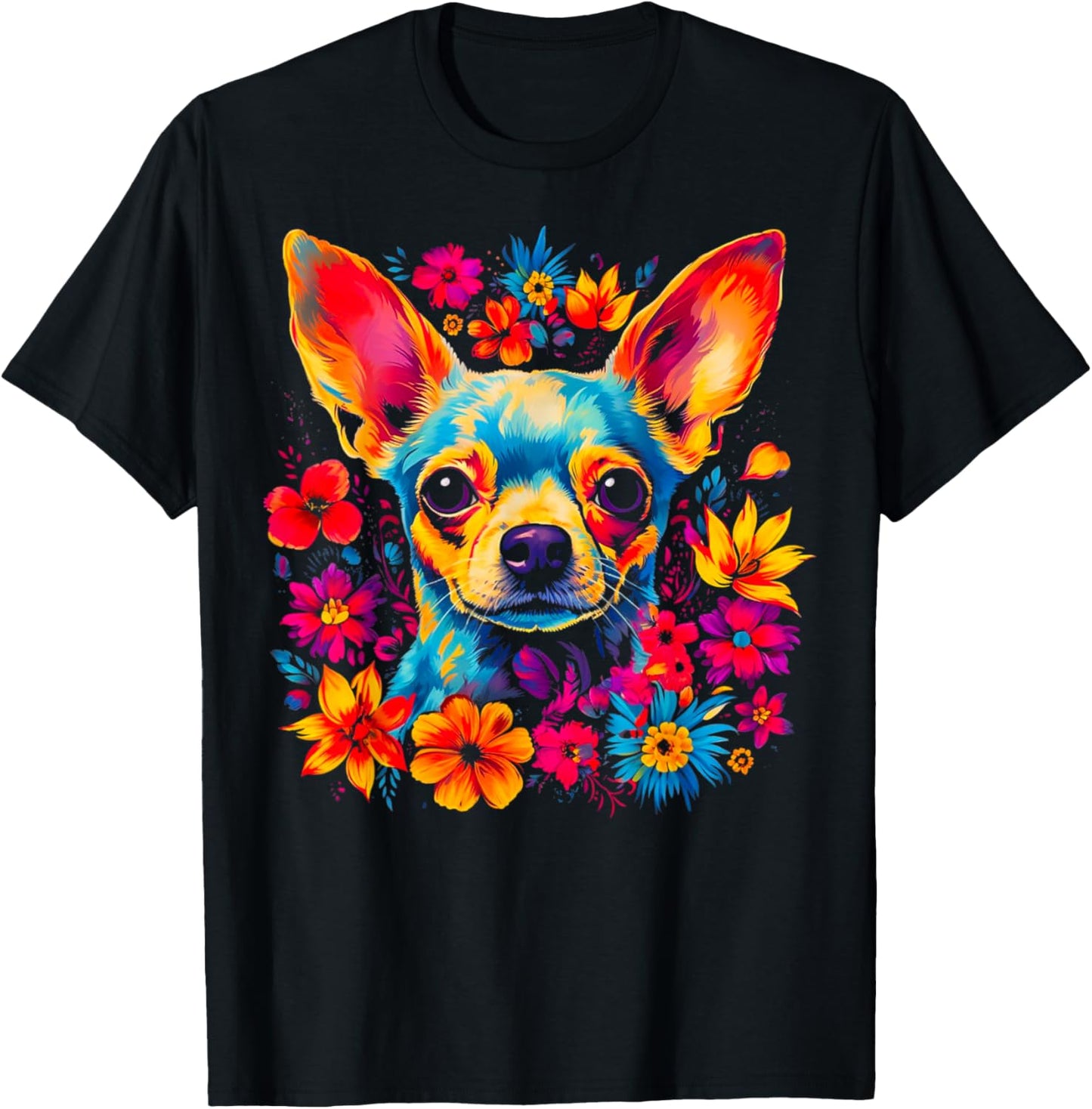 Chihuahua Dog Flowers T-Shirt - T-Shirt | Black