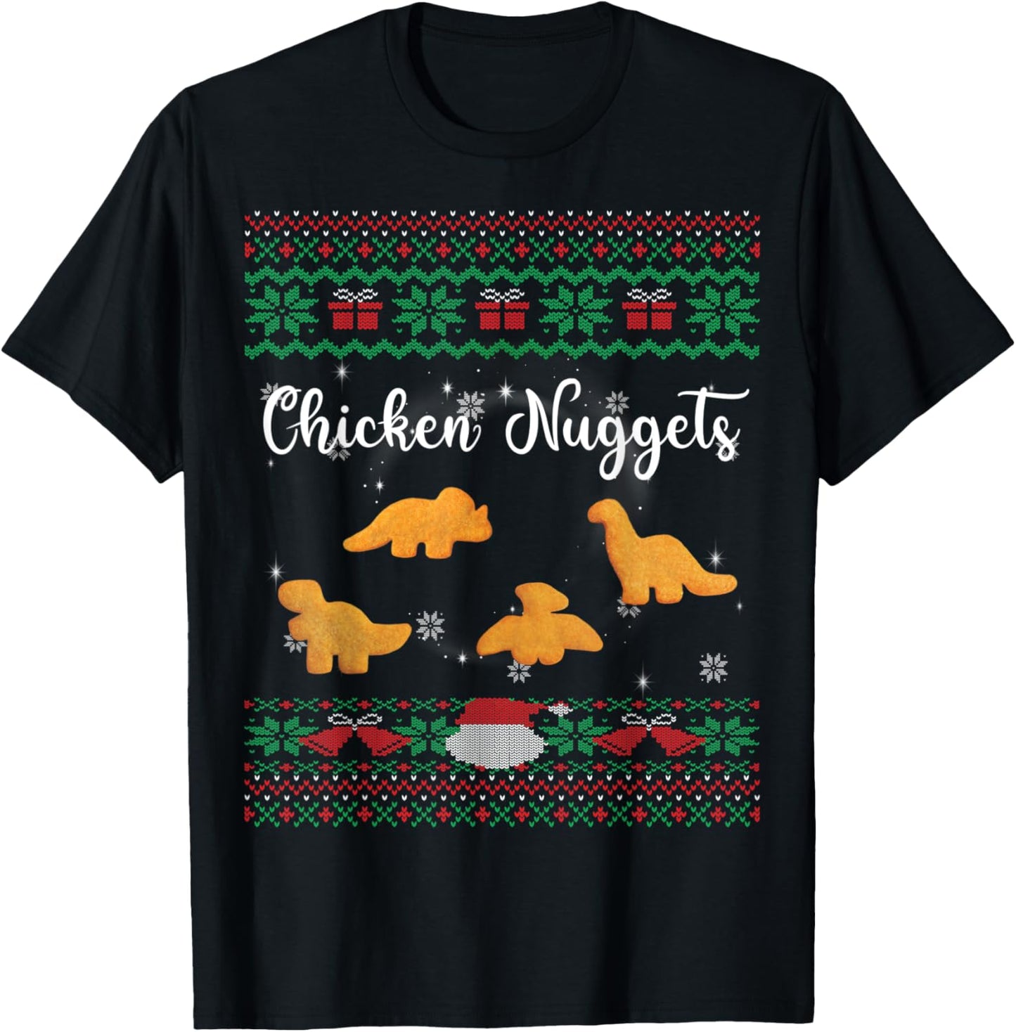 Dinos Chicken Nuggets Ugly Christmas Sweater Funny Realistic T-Shirt - T-Shirt | Black