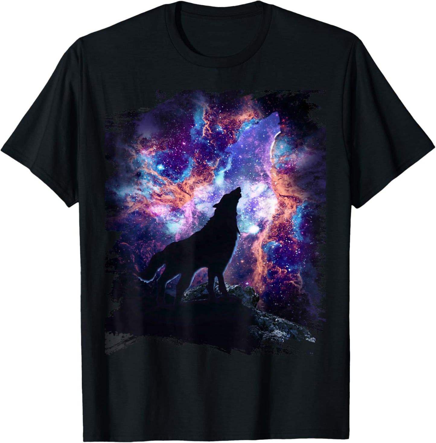 Celestial Wolf Nebulae, Cosmic Space Wolves Galaxy T-Shirt - T-Shirt | Black