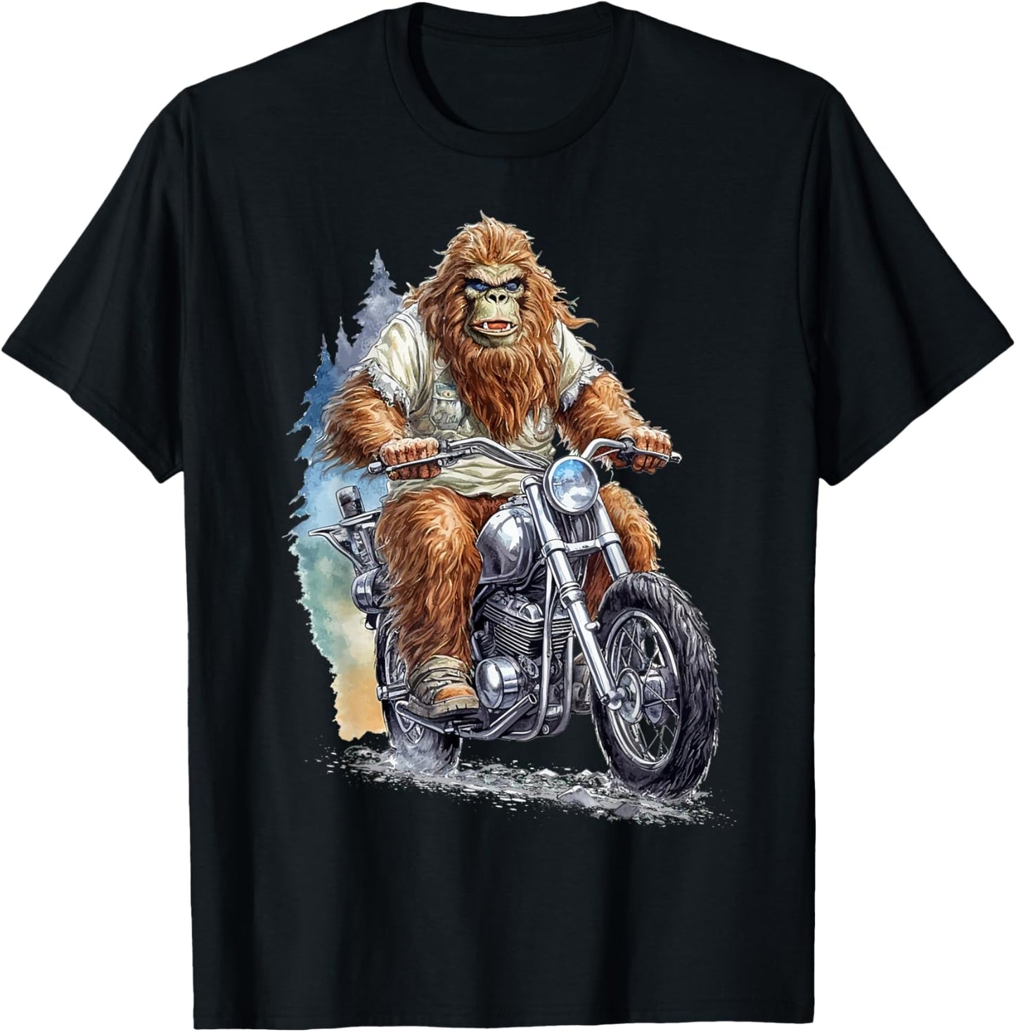 Bigfoot Riding Motorcycle Bike Funny Bigfoot Sasquatch Biker T-Shirt - T-Shirt | Black