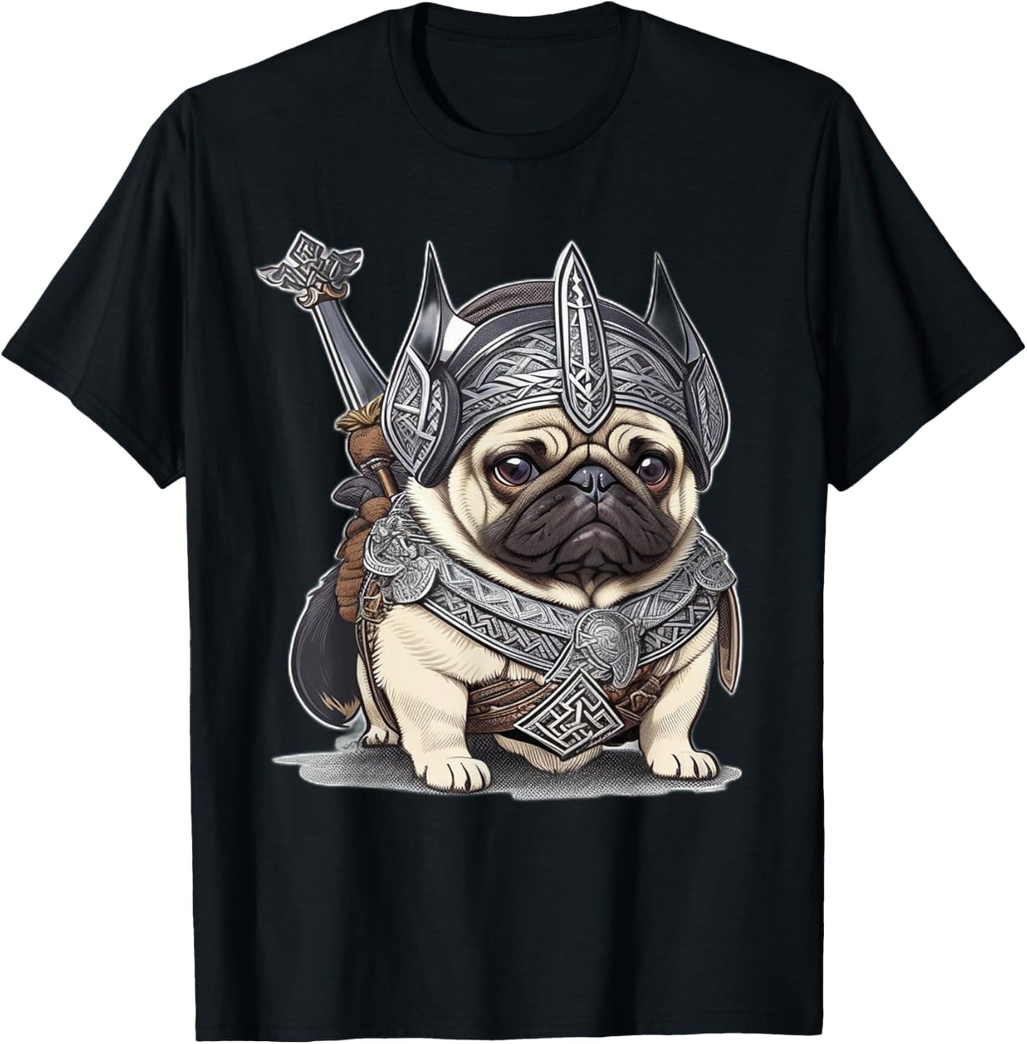 Pug Viking Warrior Norse Viking Pug With Sword Armor Helmet T-Shirt - T-Shirt | Black