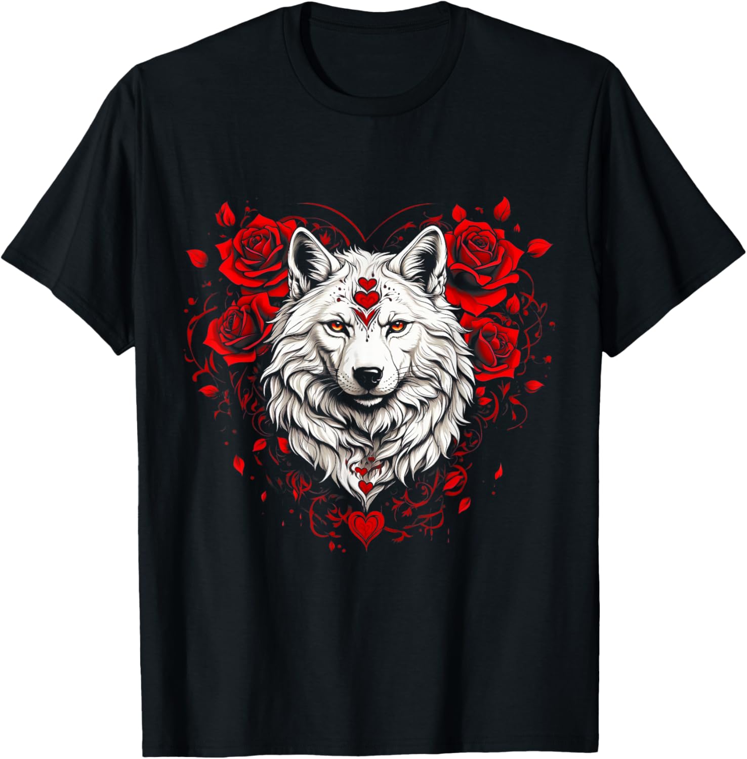Floral Wolf Valentines Day Flowers Rose Vintage Loves Wolves T-Shirt - T-Shirt | Black