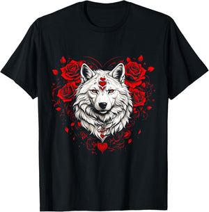 Floral Wolf Valentines Day Flowers Rose Vintage Loves Wolves T-Shirt - T-Shirt | Black
