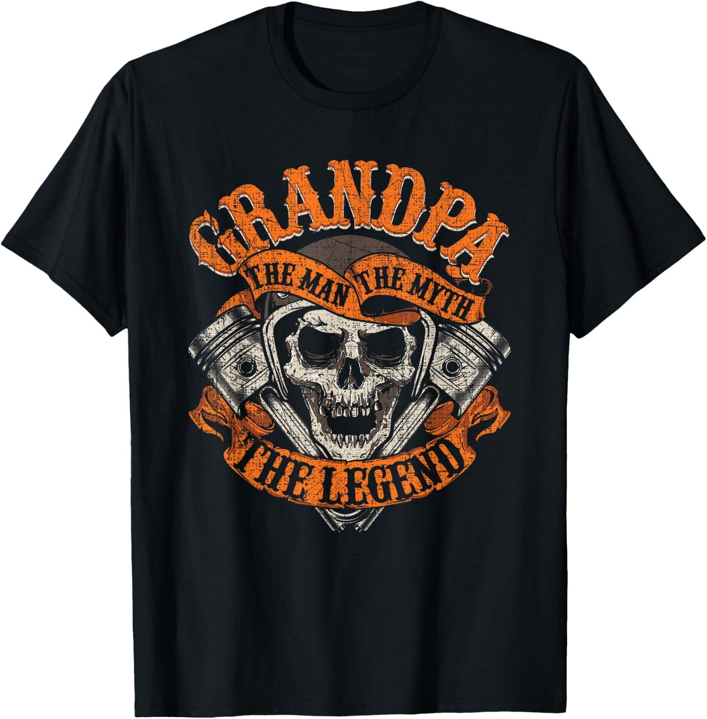 Biker Grandpa Man Myth Legend Fathers Day Grunge Motorcycle T-Shirt - T-Shirt | Black