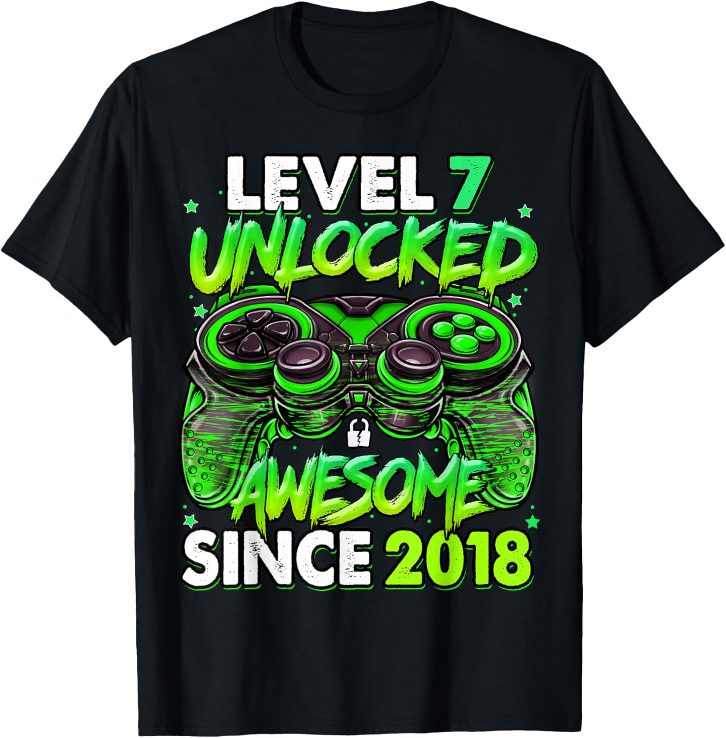 Level 7 Unlocked Awesome Since 2018 7th Birthday Gaming T-Shirt - T-Shirt | Black