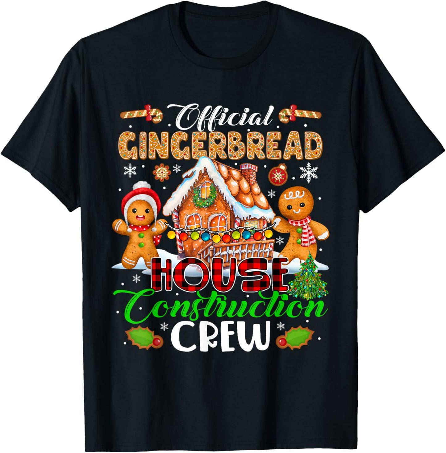 Official Gingerbread House Construction Crew Xmas Cookies T-Shirt - T-Shirt | Black