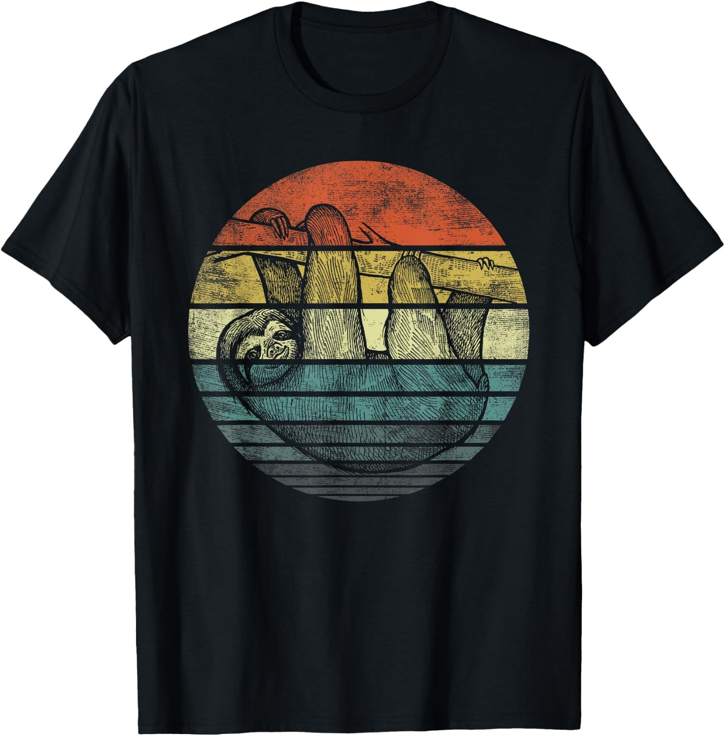 Sloth Lover Gifts Retro Sunset Funny Animal Sloth Silhouette T-Shirt - T-Shirt | Black