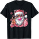 Retro Santa Christmas Blowing Bubble Pink Santa Xmas Funny T-Shirt - T-Shirt | Black