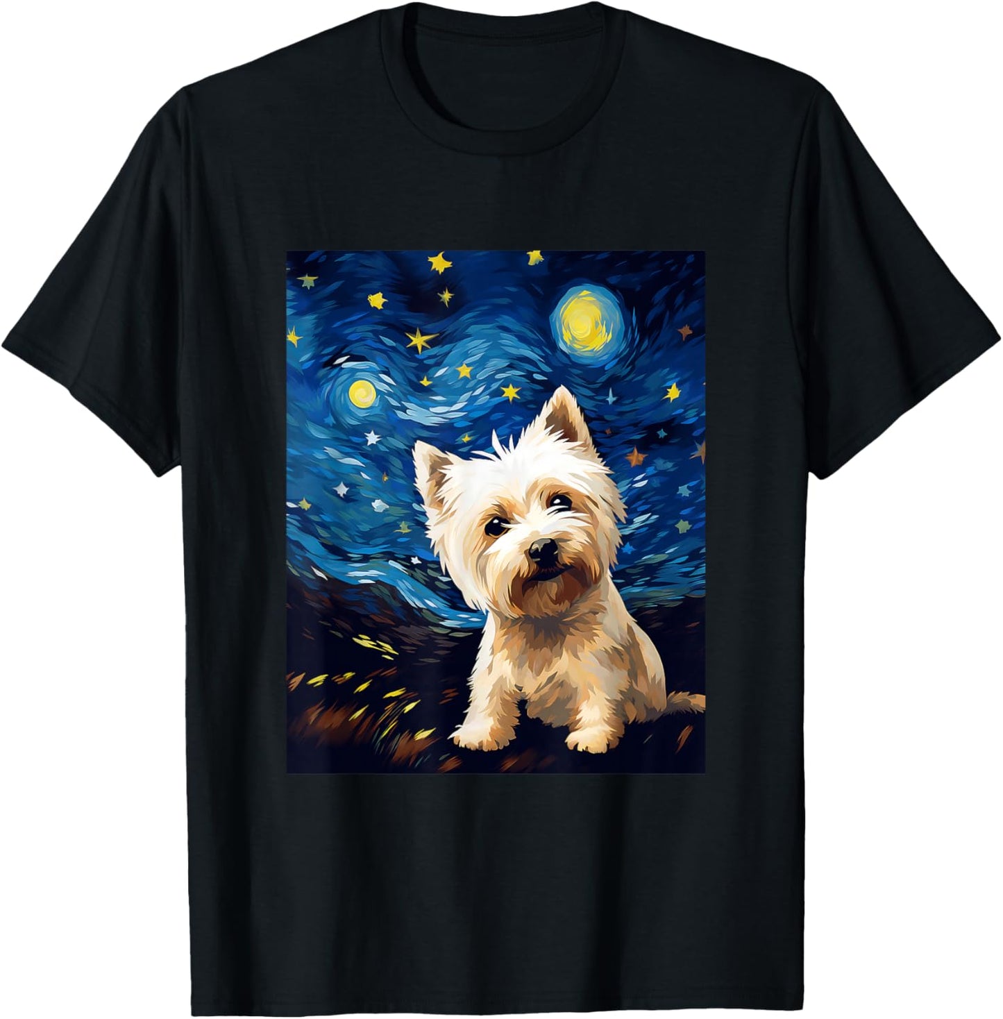 West Highland White Terrier Starry Night Van Gogh T-Shirt - T-Shirt | Black
