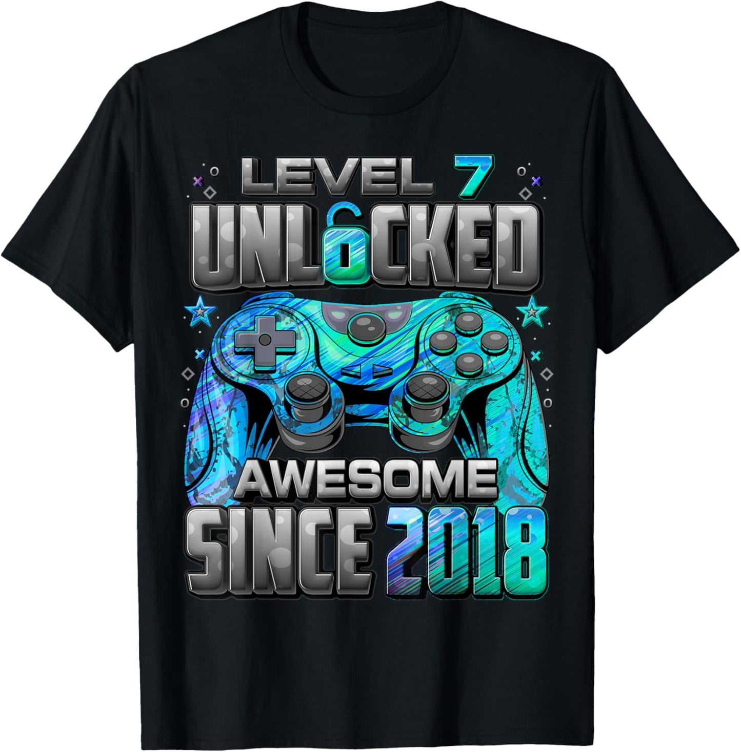 Level 7 Unlocked Awesome Since 2018 7th Birthday Gaming T-Shirt - T-Shirt | Black