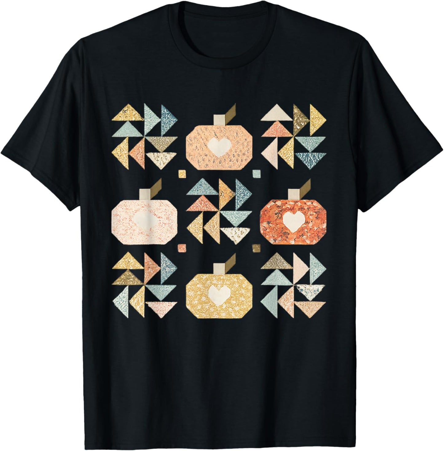 Patchwork Quilter Fall Pumpkin Quilt Block Autumn Quilting T-Shirt - T-Shirt | Black