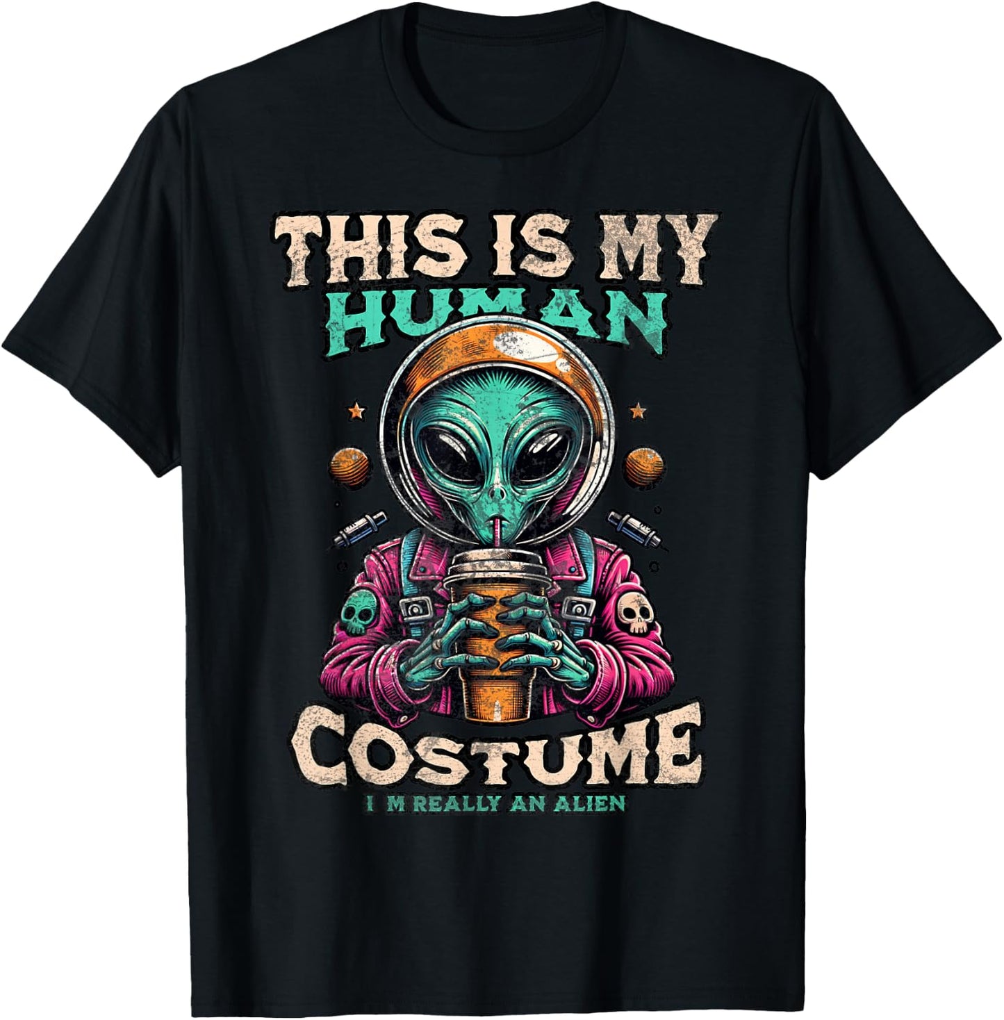 This Is My Human Costume Funny Alien Halloween T-Shirt - T-Shirt | Black