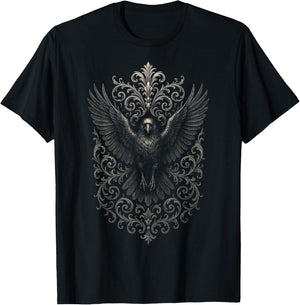 Intricate Raven - Gothic Punk Retro Art T-Shirt - T-Shirt | Black