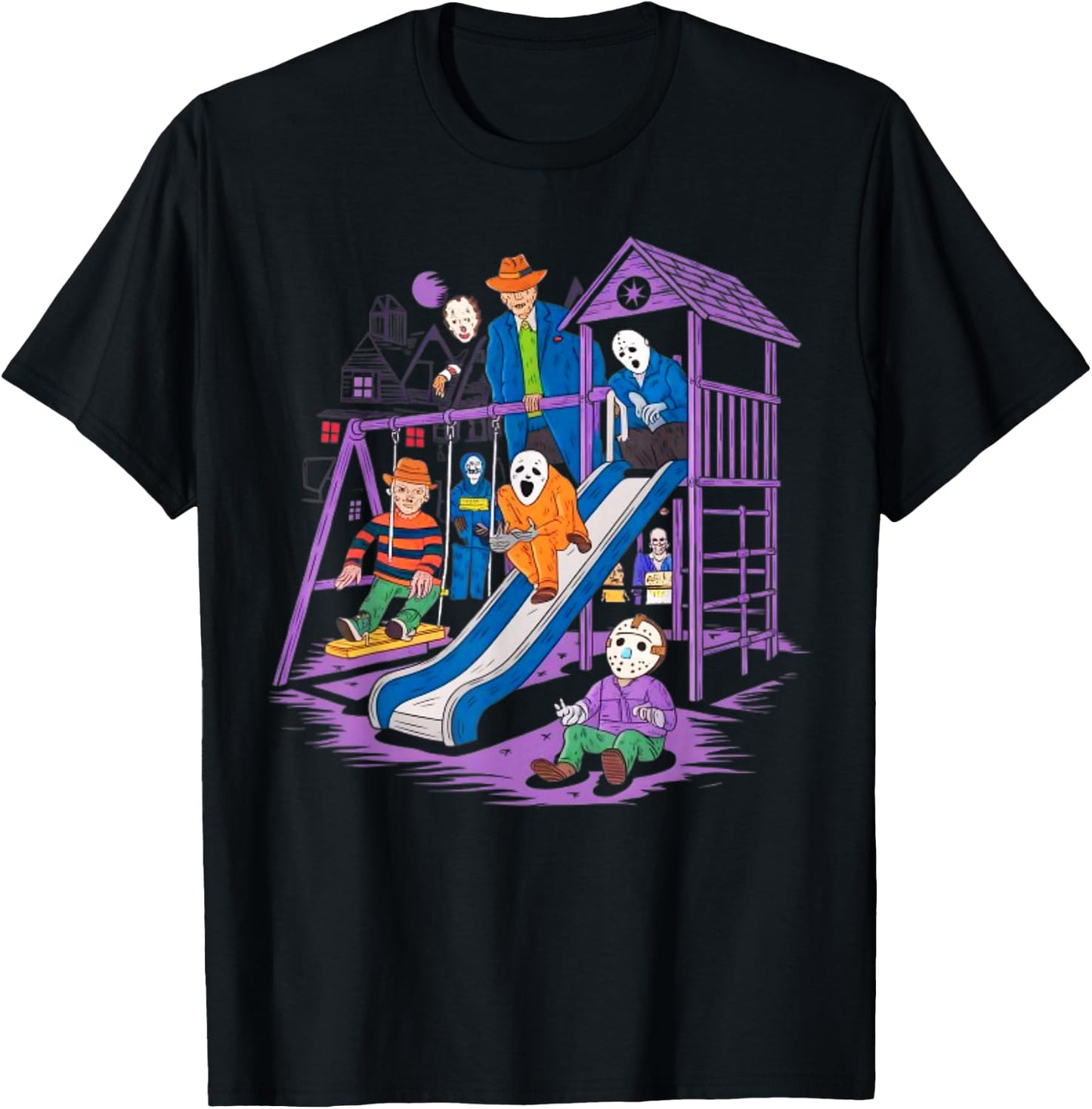 Horror Clubhouse In Park Halloween 2025 Costume Present T-Shirt - T-Shirt | Black