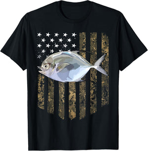 Camo American Flag Pompano Fishing 4th Of July Women Men T-Shirt - T-Shirt | Black