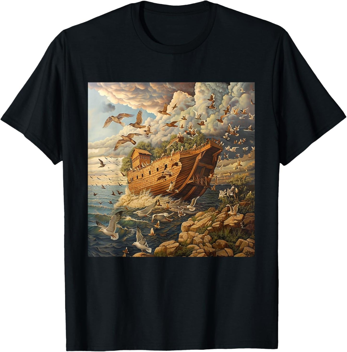 3. Art, Noah's Ark, Animals History Bible, Noah's Ship T-Shirt - T-Shirt | Black