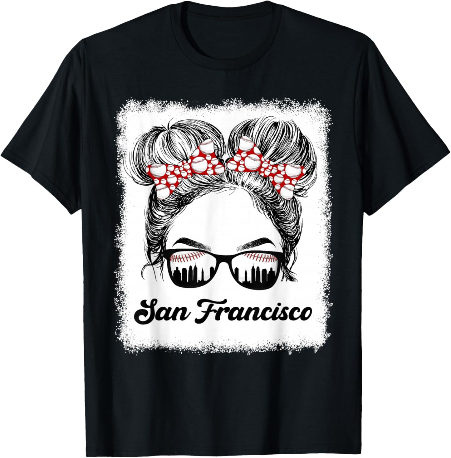 San Francisco Retro Baseball Messy Bun Girl Met At Game Day T-Shirt - T-Shirt | Black