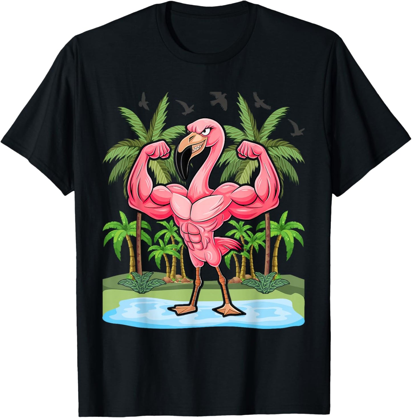 Funny Flamingo Weightlifting Bodybuilder Muscle Fitness T-Shirt - T-Shirt | Black