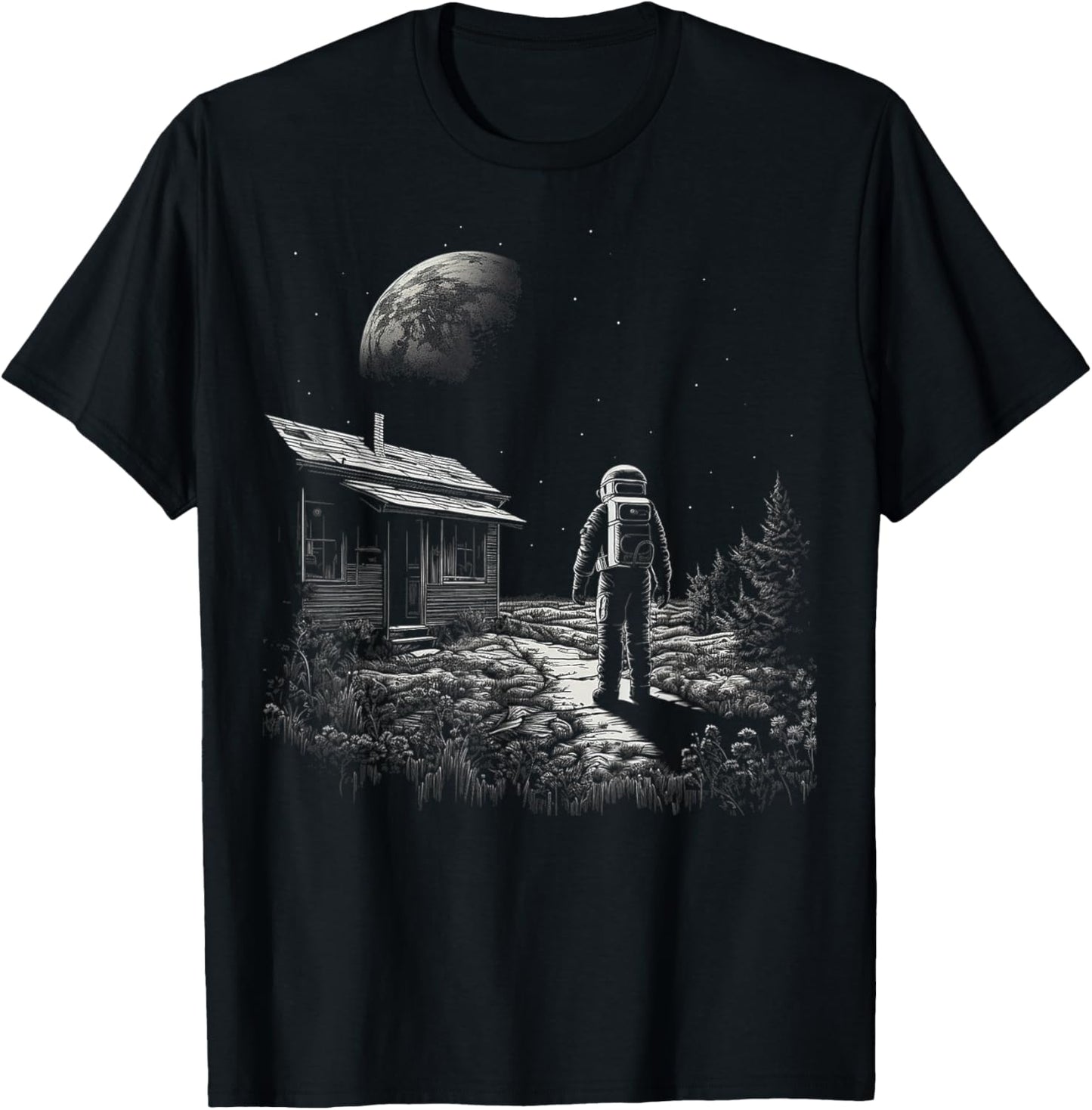 Astronaut Moon Nature Artwork Graphic Astronaut T-Shirt - T-Shirt | Black