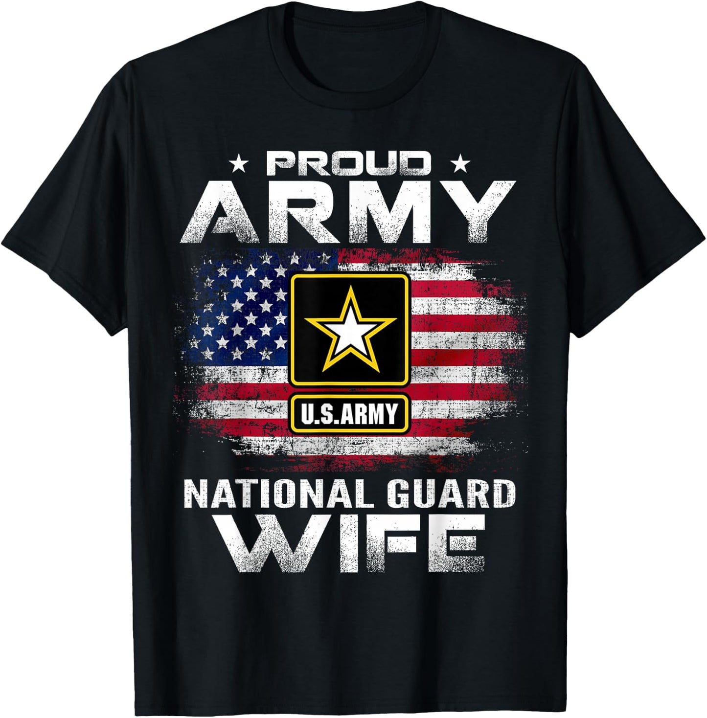Proud Army National Guard Wife With American Flag Gift T-Shirt - T-Shirt | Black