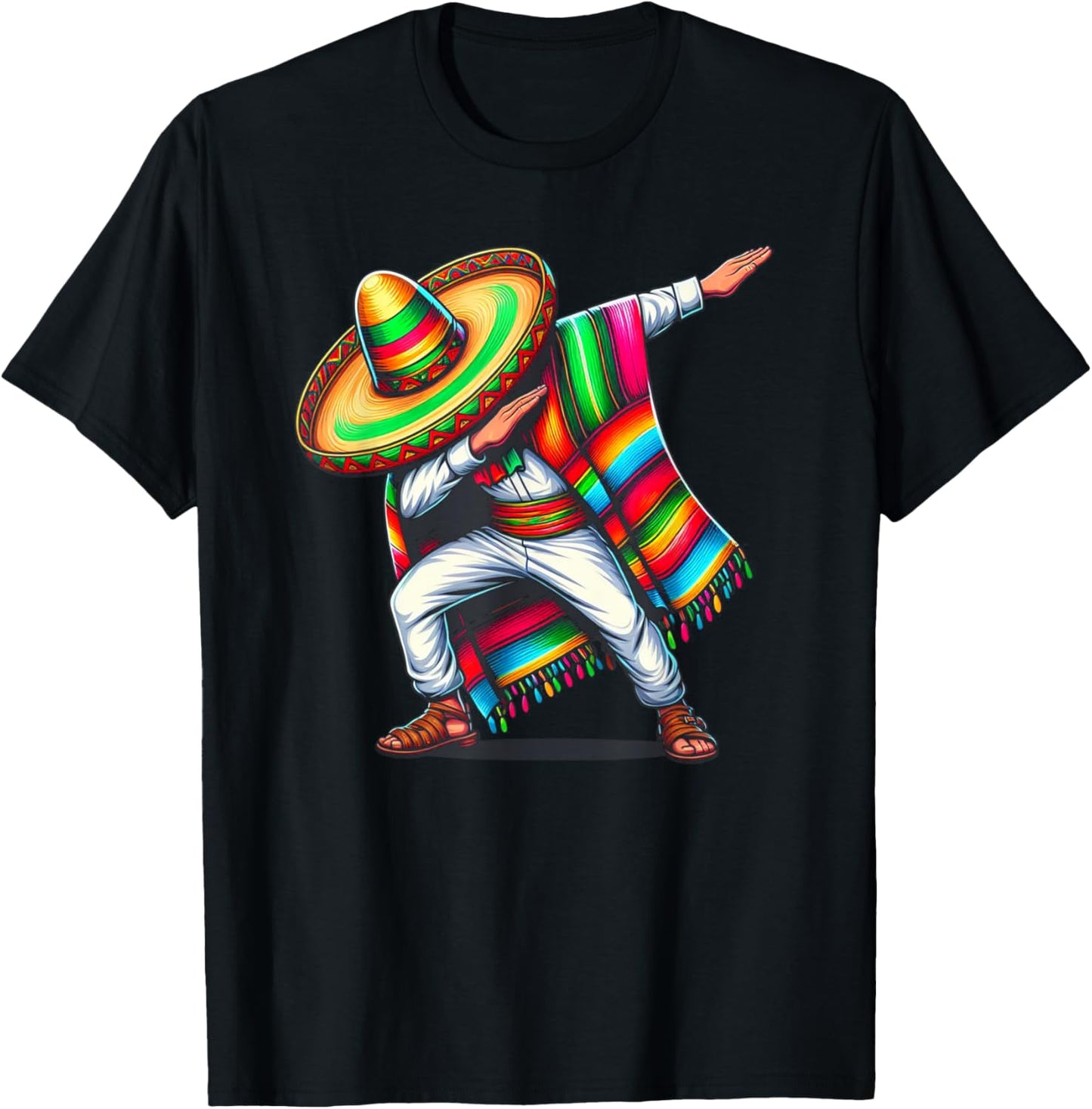 Dabbing Poncho Cinco de Mayo Mexican Sombrero Festival T-Shirt - T-Shirt | Black
