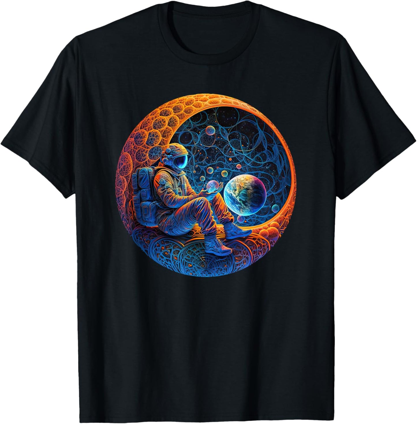 Meditating Astronaut Planets Meditation Astral Travel T-Shirt - T-Shirt | Black