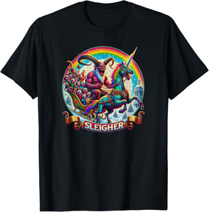 Sleigher Krampus Unicorn Demon Horror Christmas Gothic T-Shirt - T-Shirt | Black