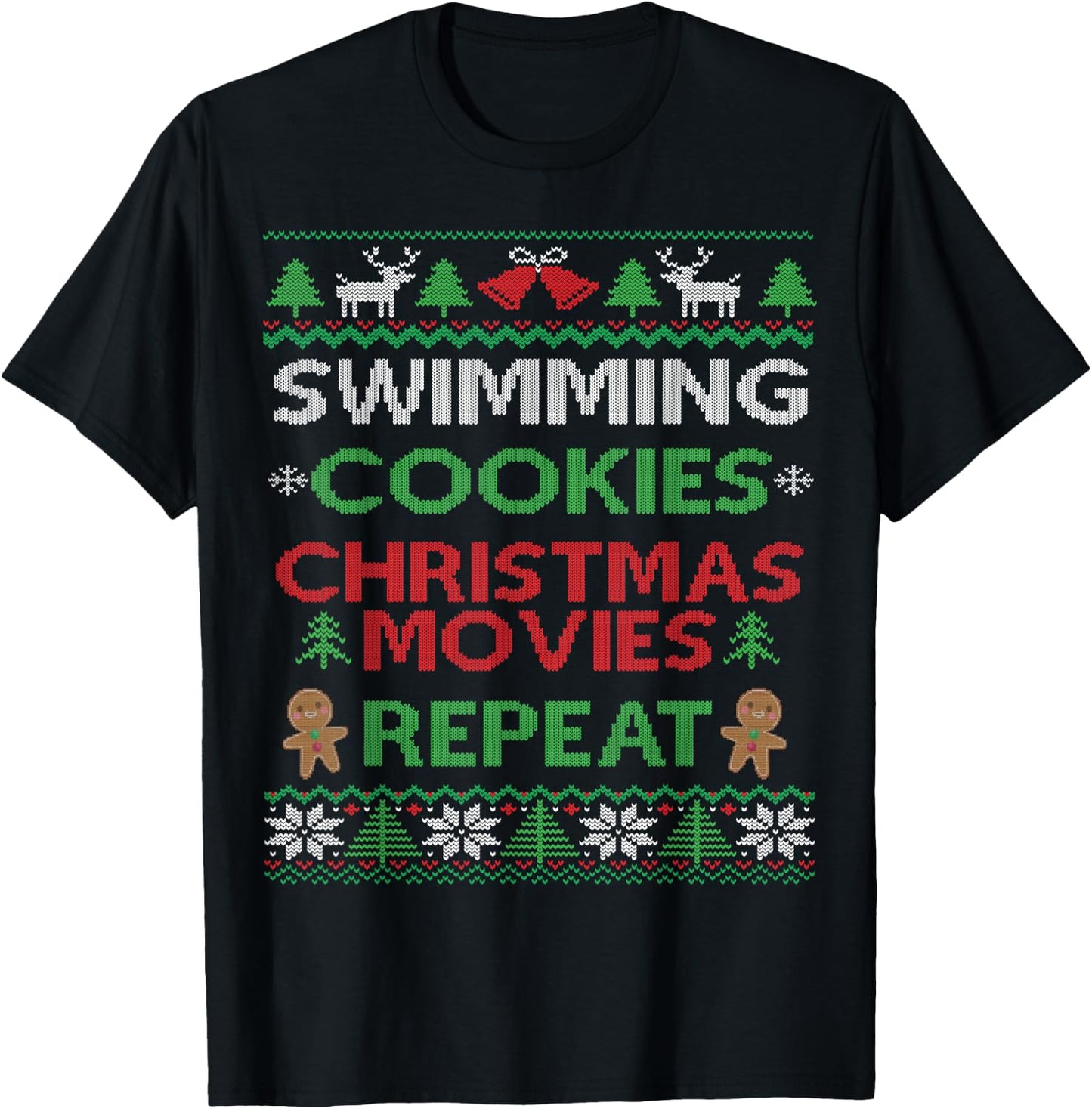 Swimming Ugly Christmas Design Swimmer & Diving Swim Team T-Shirt - T-Shirt | Black