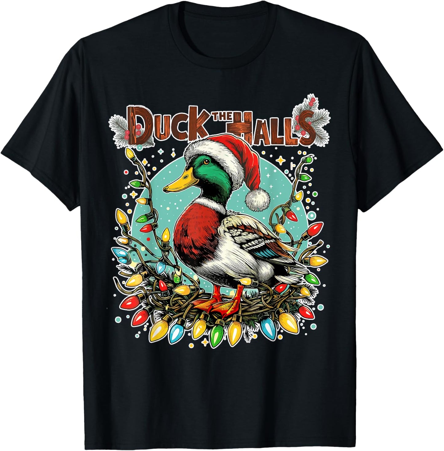 Retro Duck Christmas Lights Merry Ducking Christmas Animal T-Shirt - T-Shirt | Black